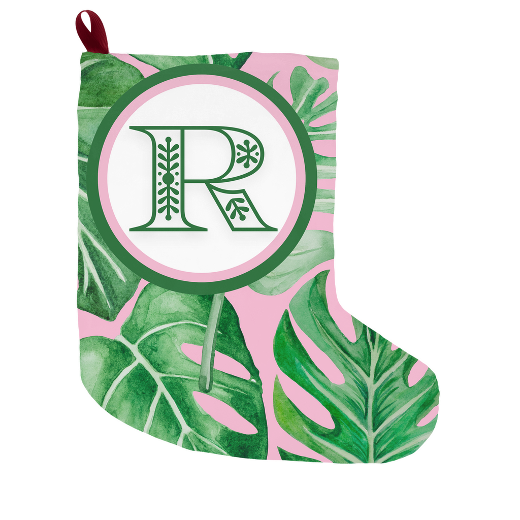 Pink Leaves Christmas Stocking