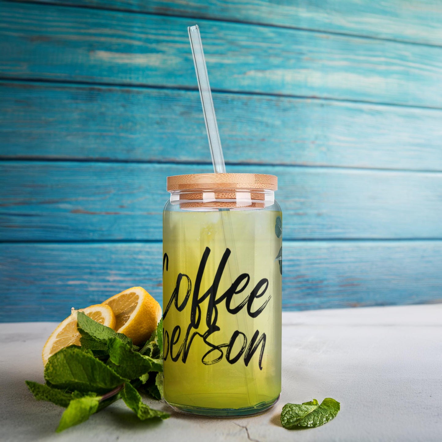 Coffee Person Glass with Lid